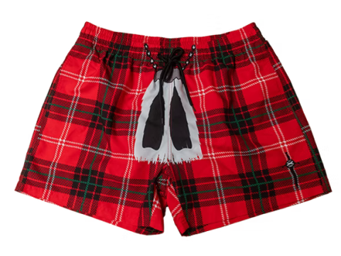 Red Tartan Drawstring Swimming Shorts - (Size Large)