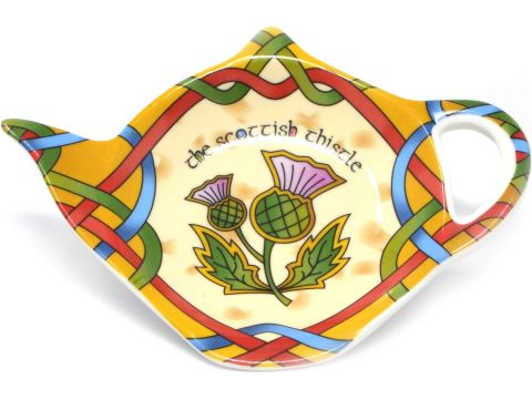 Scottish Tea Pot Shape Teabag Holder New Bone China with Scottland Thistle Width -5.90 inch