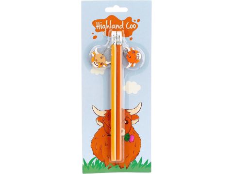 Highland Coo Cow Set of 2 PVC Charm Pencils