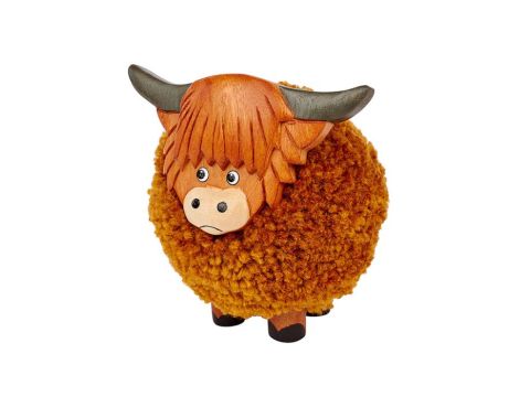 Large WoodenHighland Cow pom Pom Ornament 
