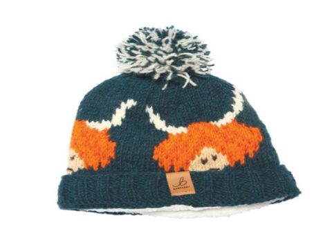 Highland Cow Wool Knit Bobble Hat