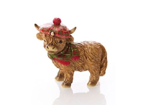 HIGHLAND COW WITH TARTAN BERET RESIN ORNAMENT