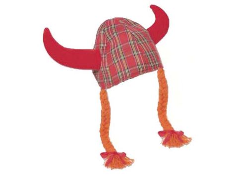 Fun Jessie Hat Red Tartan Viking Horns And Pigtails