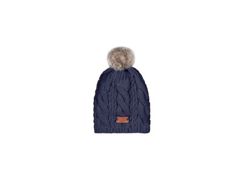 Aran Traditions Knitted Style Mixed Navy Tammy Hat With Faux Fur Bobble