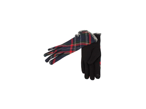 Women's Tartan Glove Black Pompom