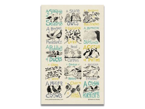 Collective noun bird tea towel by Perkins and Morley