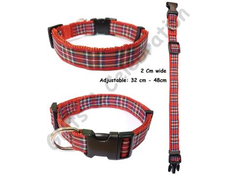 Royal Stewart Red Tartan Dog Collar - Ajustable 32cm - 48cm
