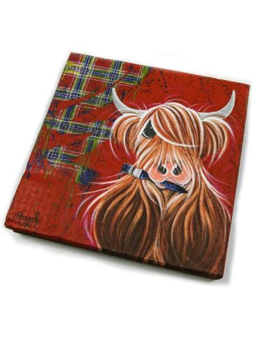 McMoo red tartan Highland Cow paper serviettes/napkins Pack of 20 Scottish Themed (1 supplied)