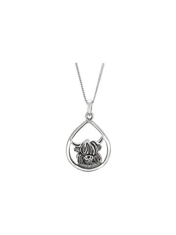 Sterling Silver Highland Cow Head Pendant Necklace