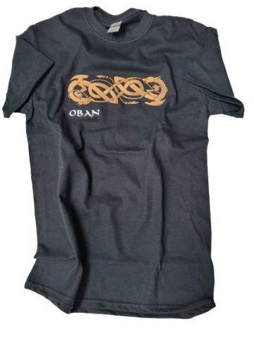 Scottish Adult T-Shirt - Oban Celtic Dragons Design, Black - Size Small