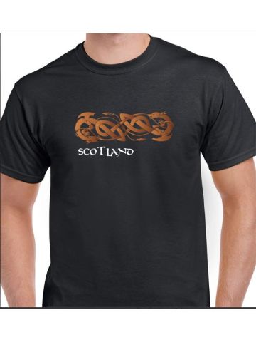 Scottish Adult T-Shirt - Celtic Dragons Design, Black - Size XXL