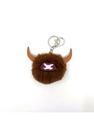 Highland Cow Fluffy POM POM KEYRING