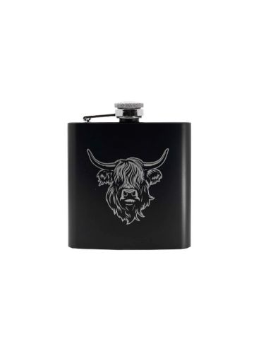 Heilan Coo Laser Print Hip Flask - Black & Silver