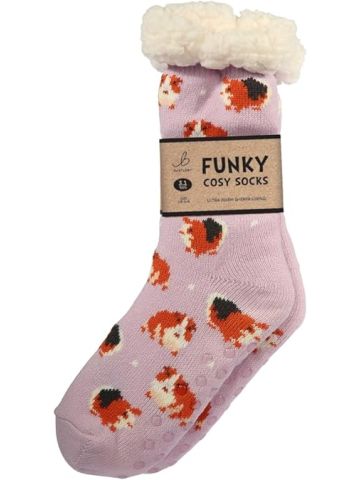 Funky Cosy Sherpa Thermal Socks - Guinea Pig Design - Size 4-8