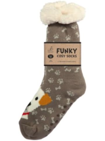 Funky Cosy Sherpa Thermal Socks - Playful Puppies Design - Size 4-8
