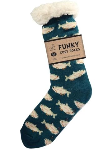 Funky Cosy Sherpa Socks - Country Fishing - Size 6-11