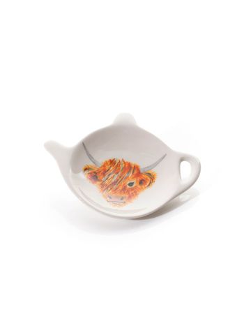 HIGHLAND COO RAINBOW WHITE CERAMIC TEA BAG HOLDER