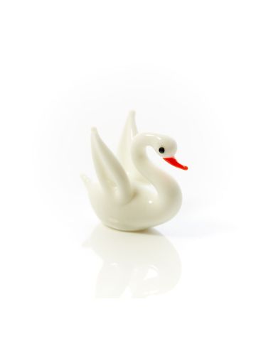 GLASS SWAN ORNAMENT WITH BLACK EYES & ORANGE BEAK