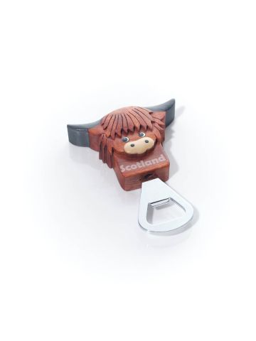 WOODEN HIGHLAND COW BOTTLE OPENER MAGNET