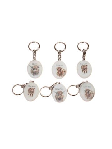 MARBLE DOUGAL HIGHLAND COW OVAL KEYRING (1 SUPPLIED)