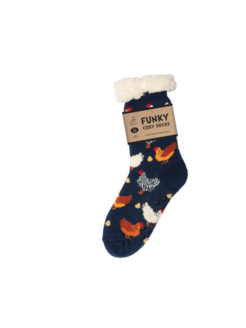 Ladies Sherpa Socks - Colourful Chickens