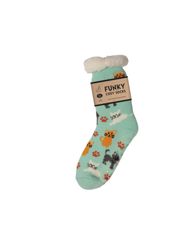 Ladies Sherpa Socks - Crazy Cats