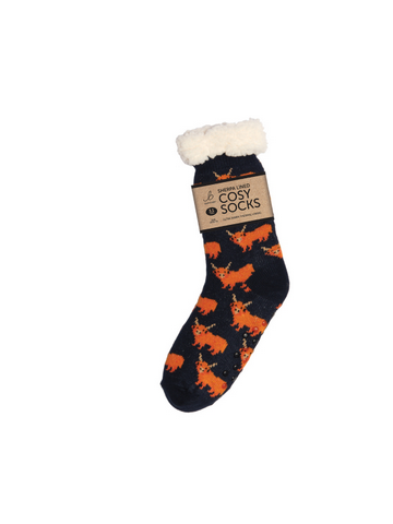 Mens Sherpa Socks - Highland Cow