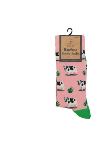 Ladies Funky Bamboo Socks - Grazing Cow 