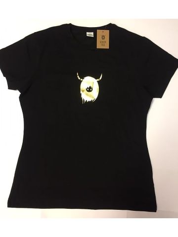 Ladies Black T Shirt Printed Metallic Coo Design - S