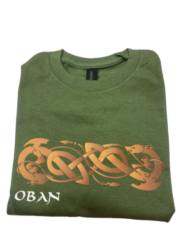 Scottish Adult T-Shirt - Oban Celtic Dragons Design, Green - Size Medium