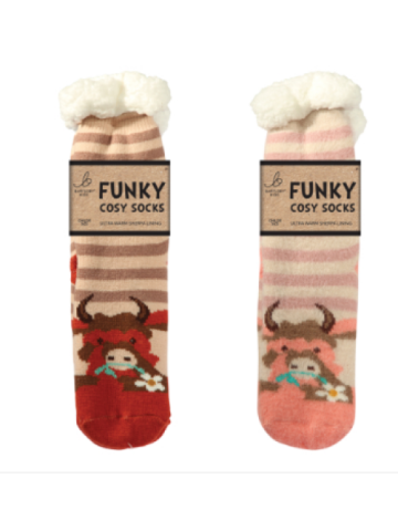 Childs Sherpa Socks - Highland Cow, Striped (1 SUPPLIED)