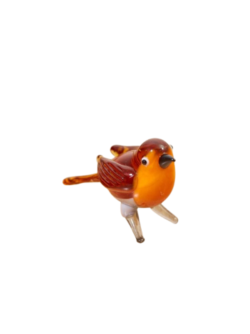 GLASS ROBIN ORNAMENT IN BOX BROWN WITH CLEAR LEGS