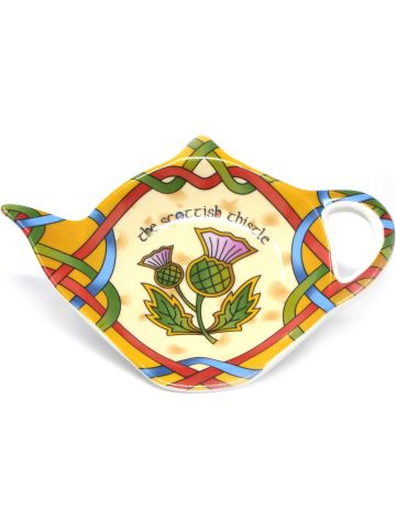 Scottish Tea Pot Shape Teabag Holder New Bone China with Scottland Thistle Width -5.90 inch