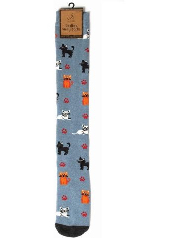 Ladies Welly Socks - Crazy Cats