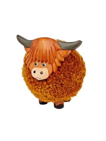 Large WoodenHighland Cow pom Pom Ornament 