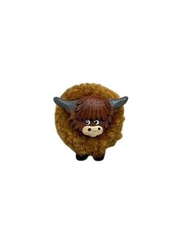 HIGHLAND COW POM POM MAGNET WOODEN WITH BROWN FLEECE
