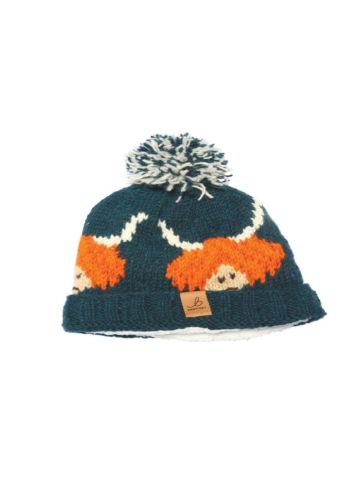 Highland Cow Wool Knit Bobble Hat