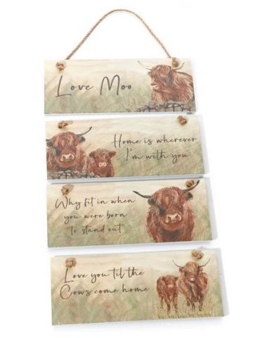 SLATE DOUGAL HIGHLAND COW PLAQUE 4 ASSTD (1 SUPPLIED)