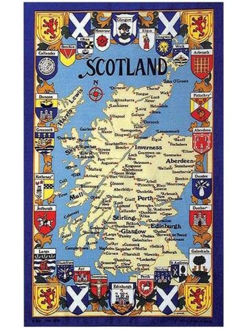 SCOTLAND MAP & COAT OF ARMS TEA TOWEL