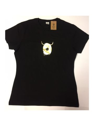 Ladies Black T Shirt Printed Metallic Coo Design - M