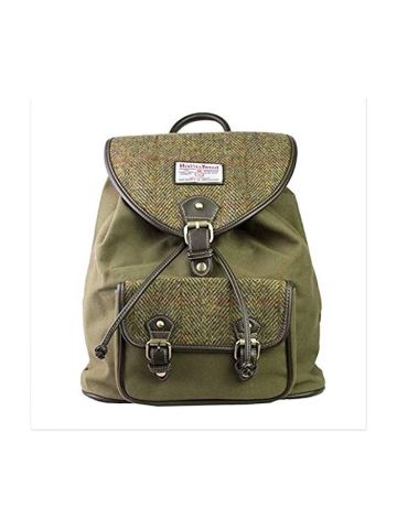 Genuine Harris Tweed & Green Canvas Rucksack / Backpack
