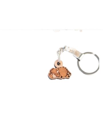 Sleeping Highland Cow Cherry Wood Keyring